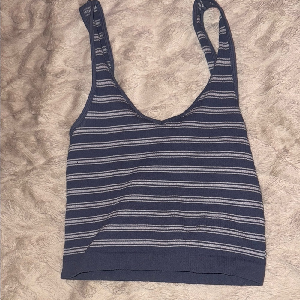 Striped Blue and White Ribbed Top